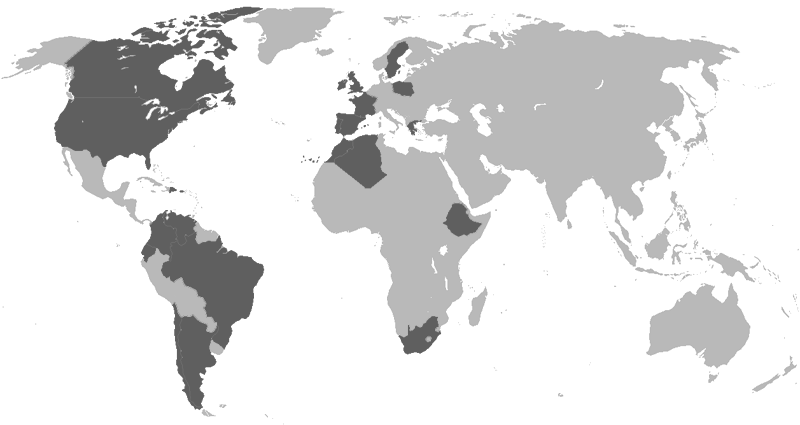 Mapa mundial en donde se muestran los paises en donde se han realizado proyectos de edificación (América del Norte, Chile, Argentina, Brasil, Colombia, Gran Bretaña, Portugal y España entre otros)